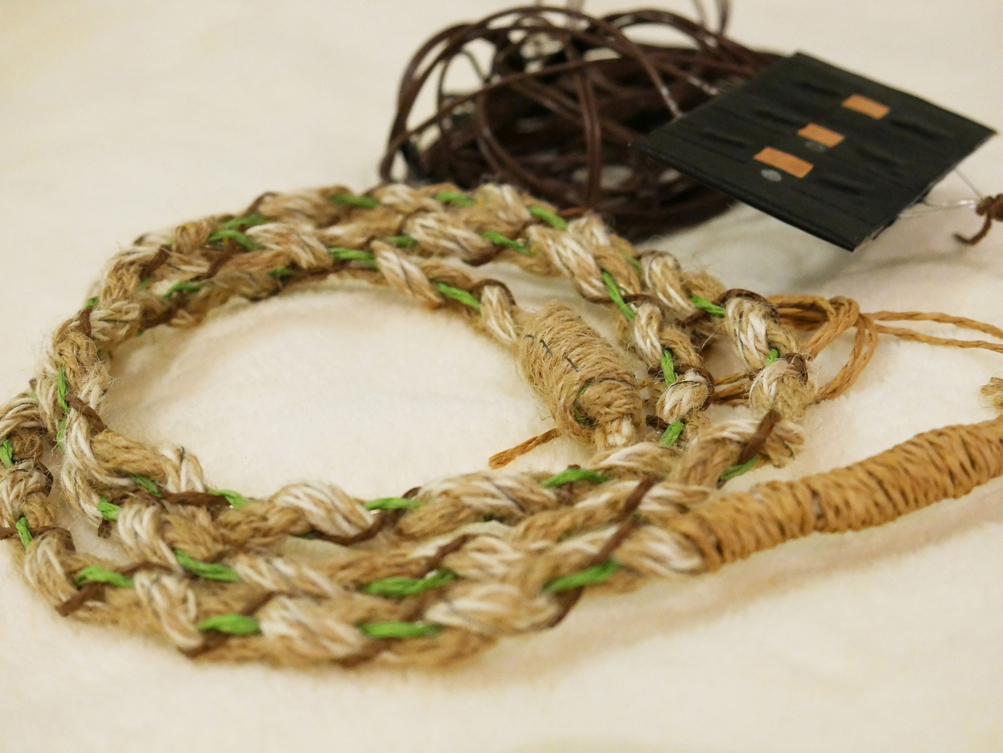 Close-up shot of rope sensor and its materials.