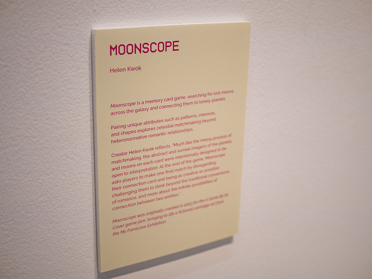 Exhibition label for Moonscope at Feminine Play.