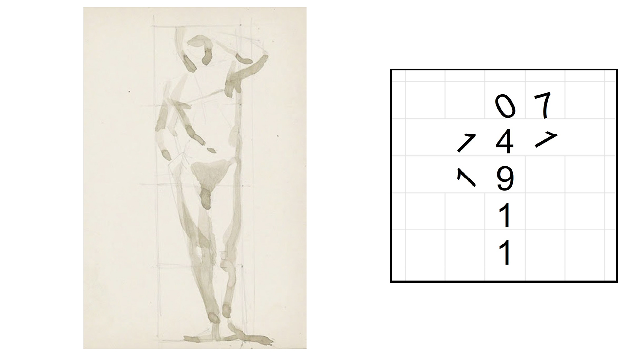 Example of a sketch of the human body as numbers in Painting with Numbers.