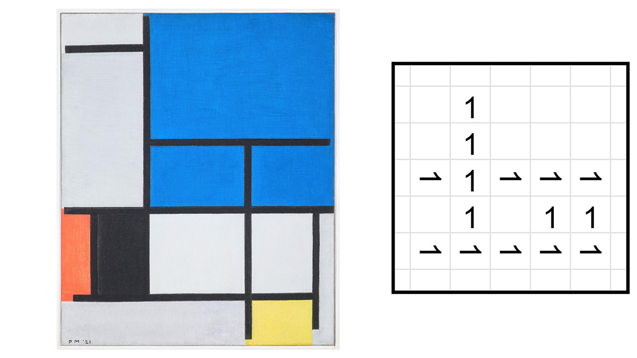 Example of a Mondrian grid painting as numbers in Painting with Numbers.