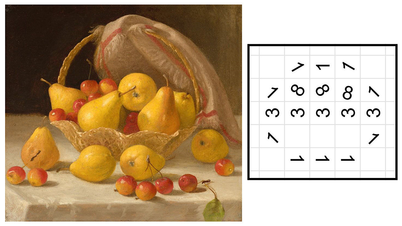 Example of a basket of pears as numbers in Painting with Numbers.
