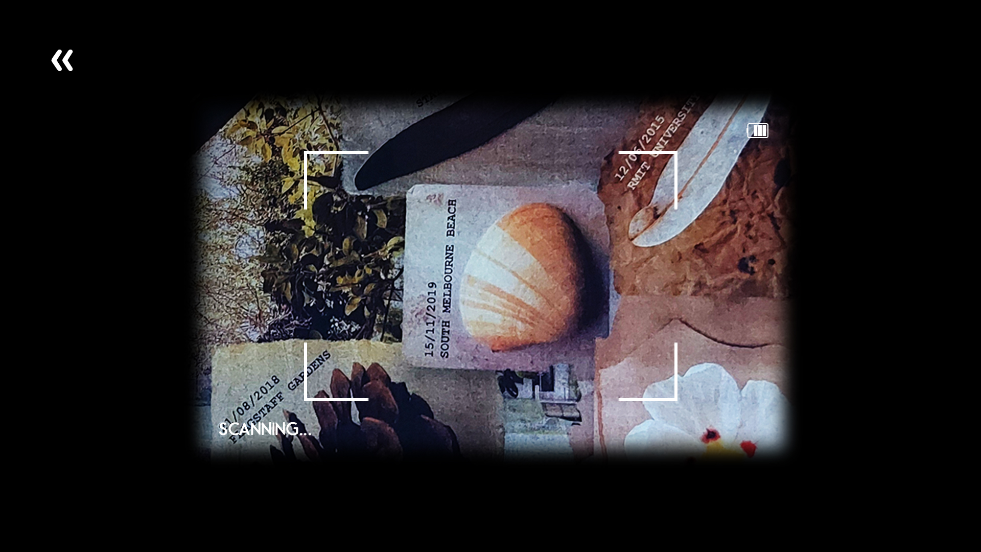 Scanning user interface for Postcard Memento.