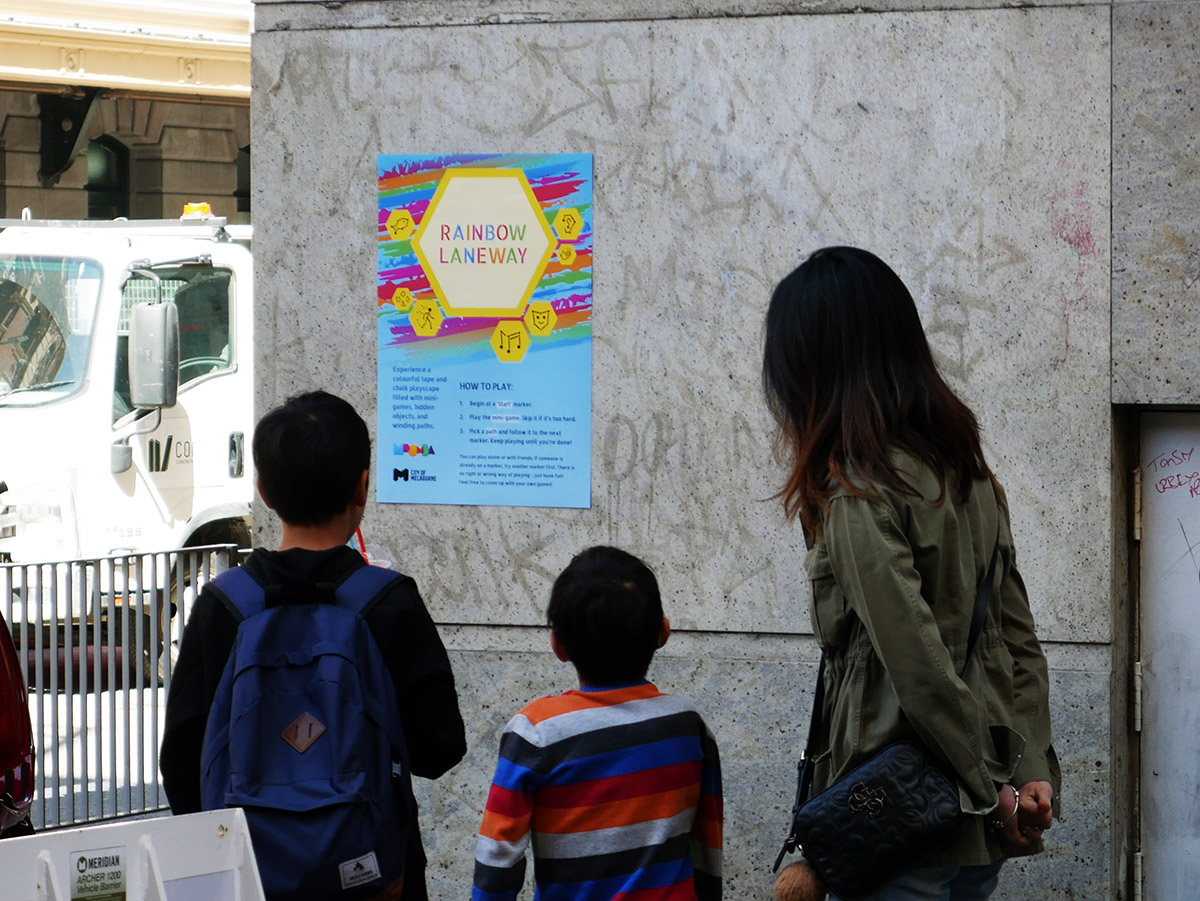 Rainbow Paths poster up on Degraves St.