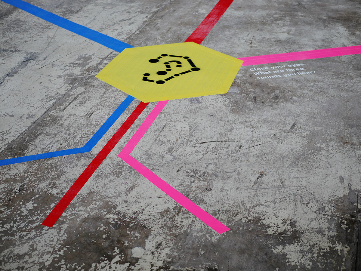Close-up of the 'Close your eyes' mini-game from the Rainbow Paths installation.