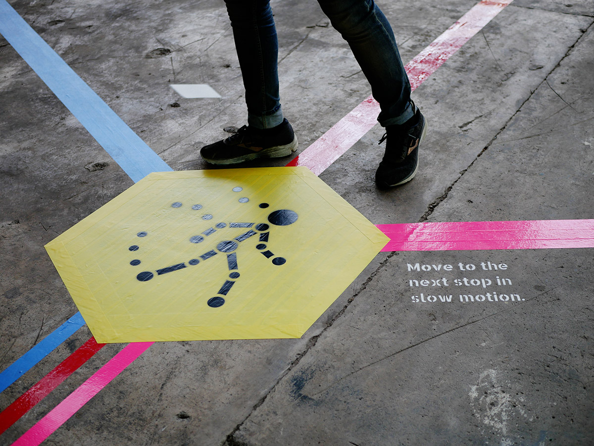 Close-up of the 'Slow motion' mini-game from the Rainbow Paths installation.